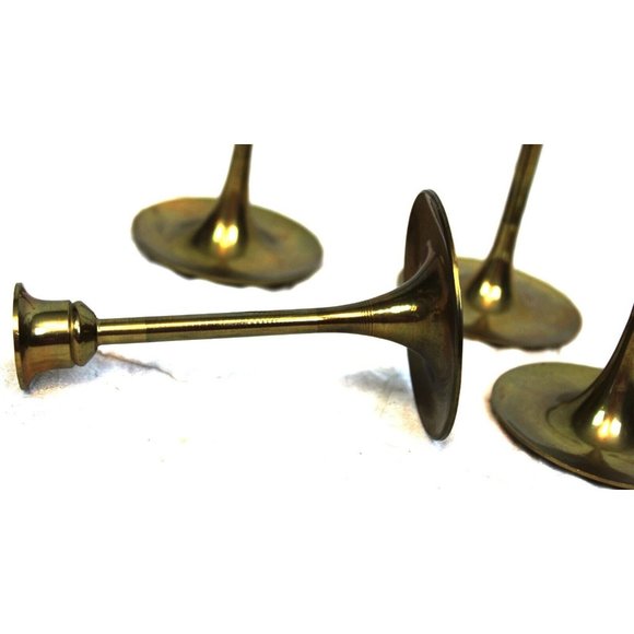 Vtg 1970s 5 Brass Taper Candlesticks Holders Graduating Dinner Tiered Skinny - Picture 4 of 7